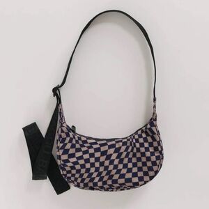 Baggu Indigo Trippy Checker Mini Crescent Bag